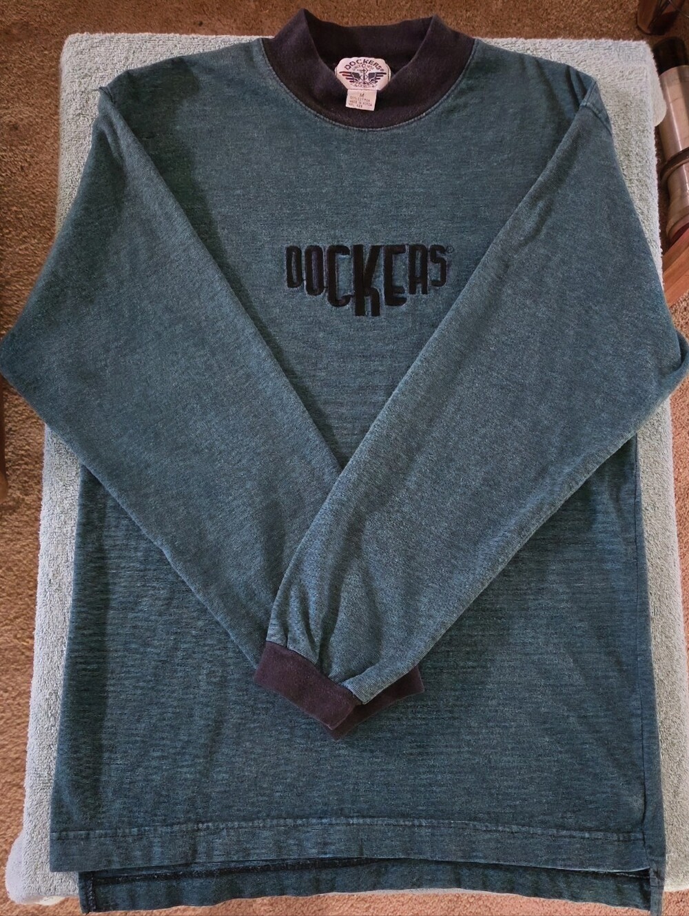 Vintage 90s Dockers Embroidered Block Logo Long Sleeve Knit Top Teal Burgundy M